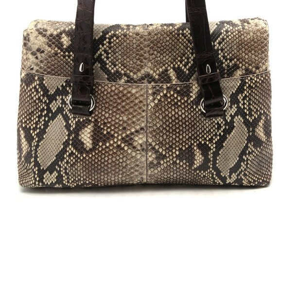 Colombo Via Della Spiga Leather Snakeskin Shoulder Bag Croc Embossed Italy Brown - Picture 13 of 15